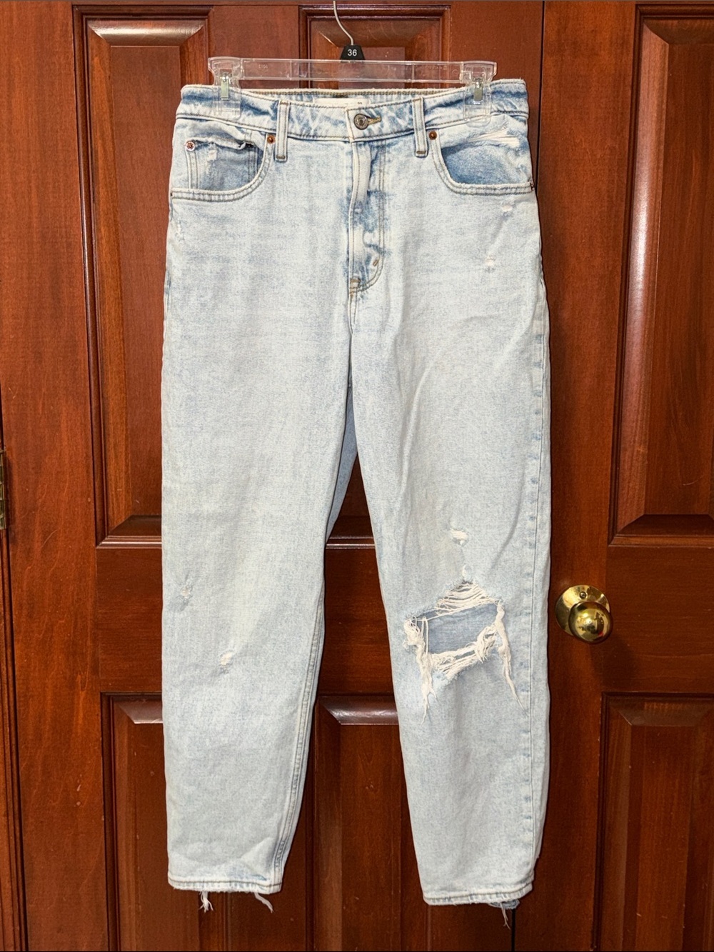 Abercrombie & Fitch The Mom Jeans High Rise Distressed Light Blue Size 6R